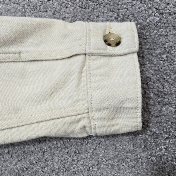 Old Navy 100% Cotton Ecru Cream Twill Utility Button-Up Jacket Stand Collar - Picture 9 of 10